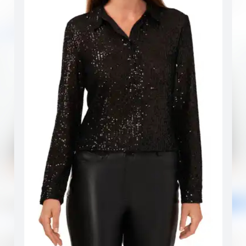 NWT Moa moa sequin button up top size S